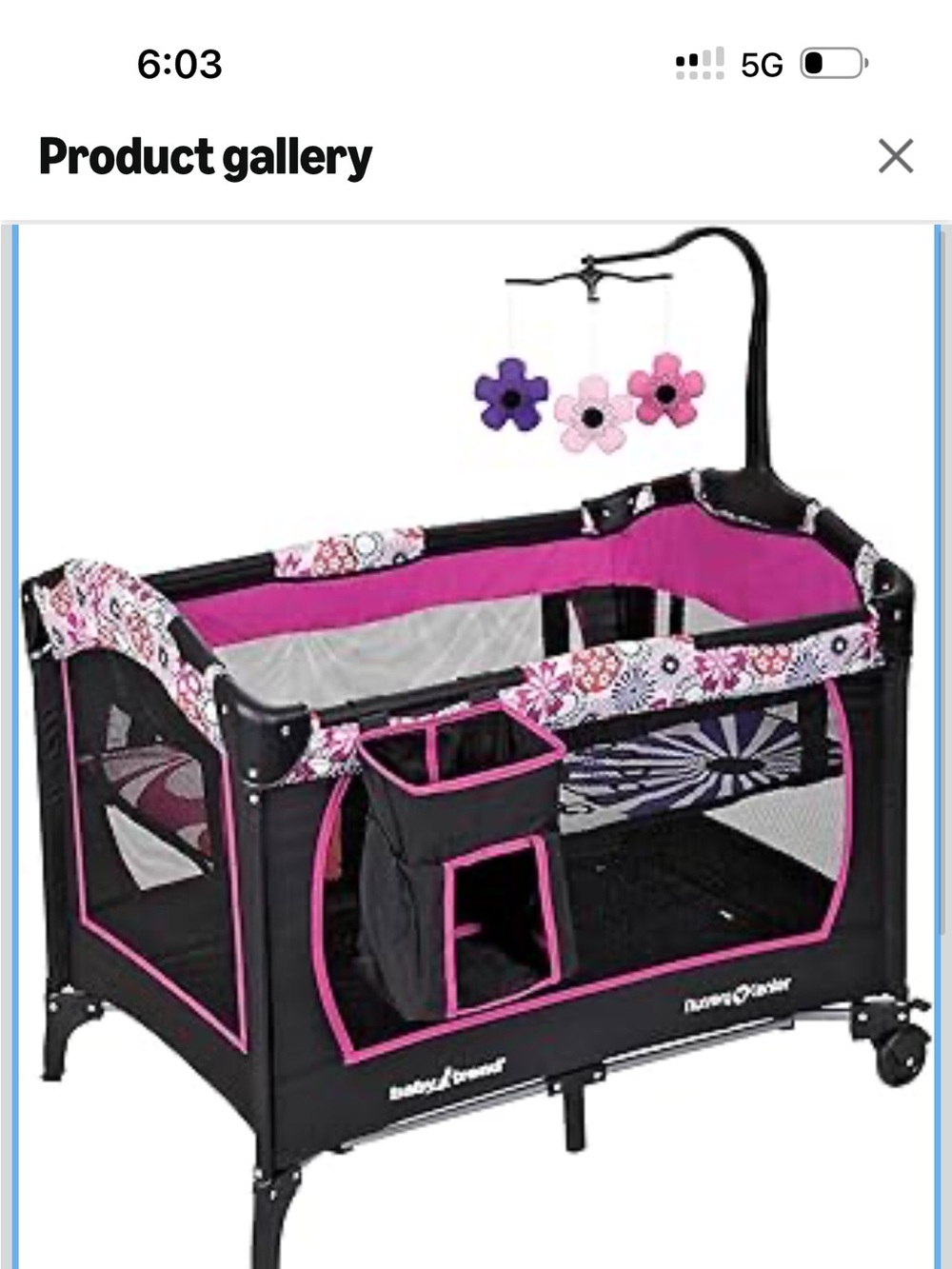 Pink Floral Pack 'n Play Playard with Mobile